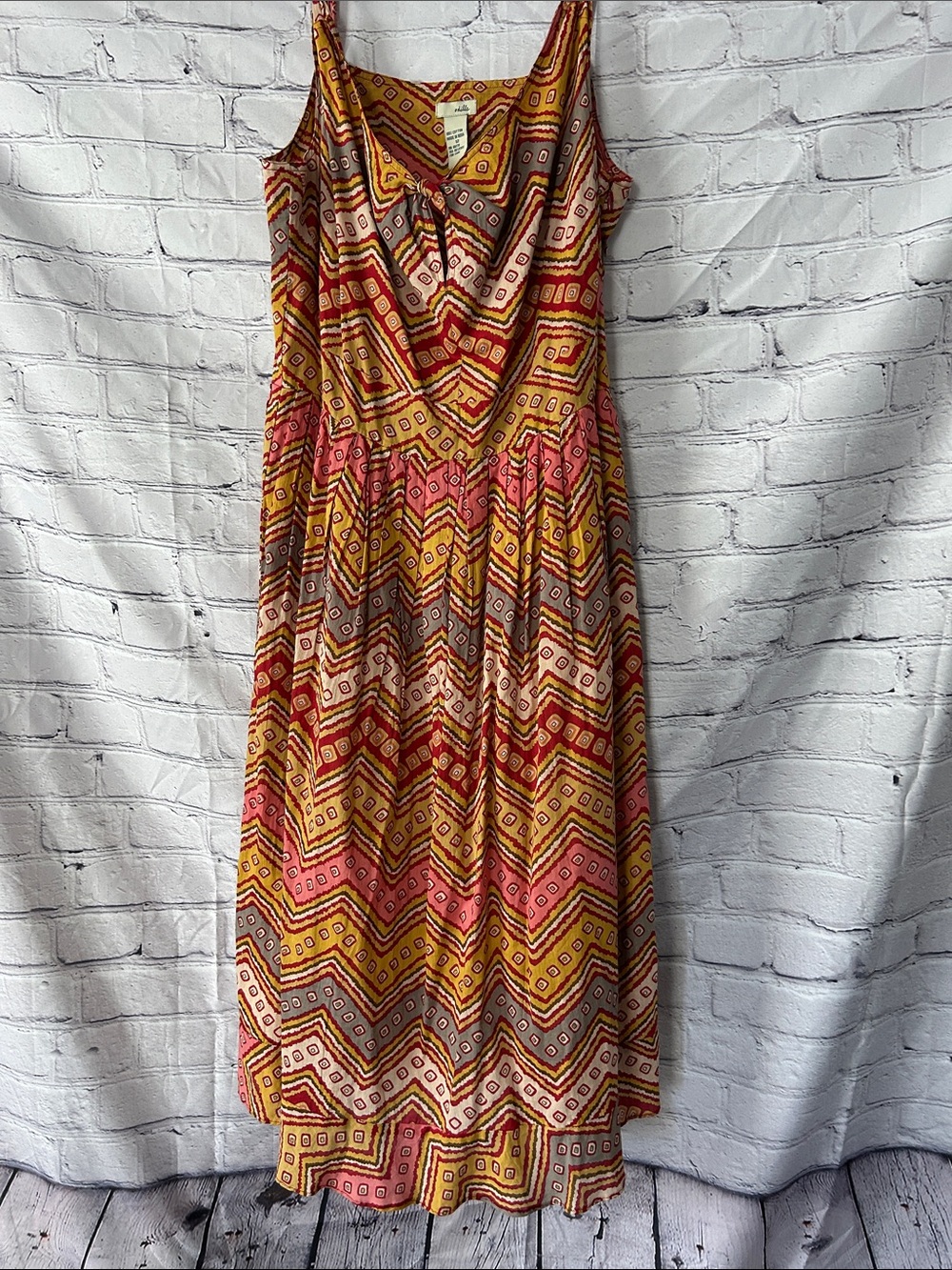 Odille Sleeveless Maxi Dress in Mustard, Coral & Brown Geometric Print